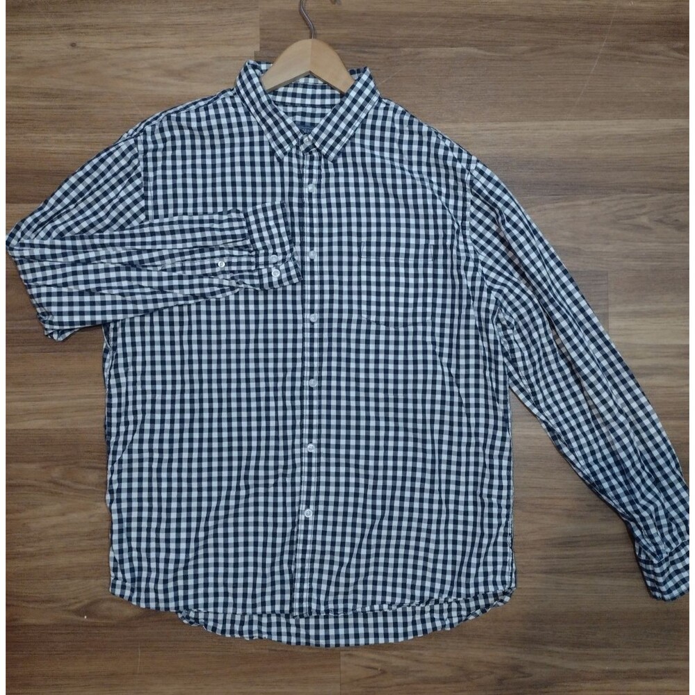 G.H. Bass Button Shirt XL Classic Gingham Check Black White Cotton